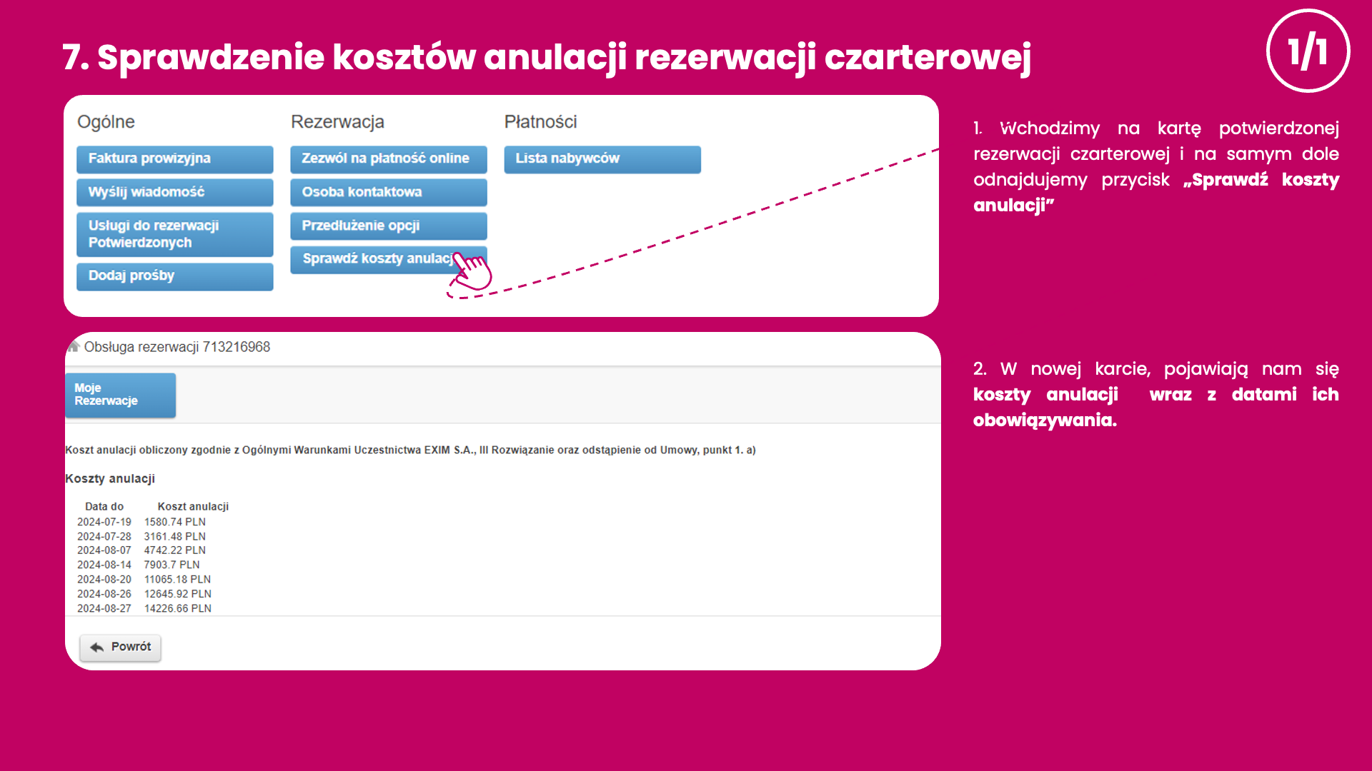 Sprawdzanie kosztów anulacji rezerwacji czarterowej