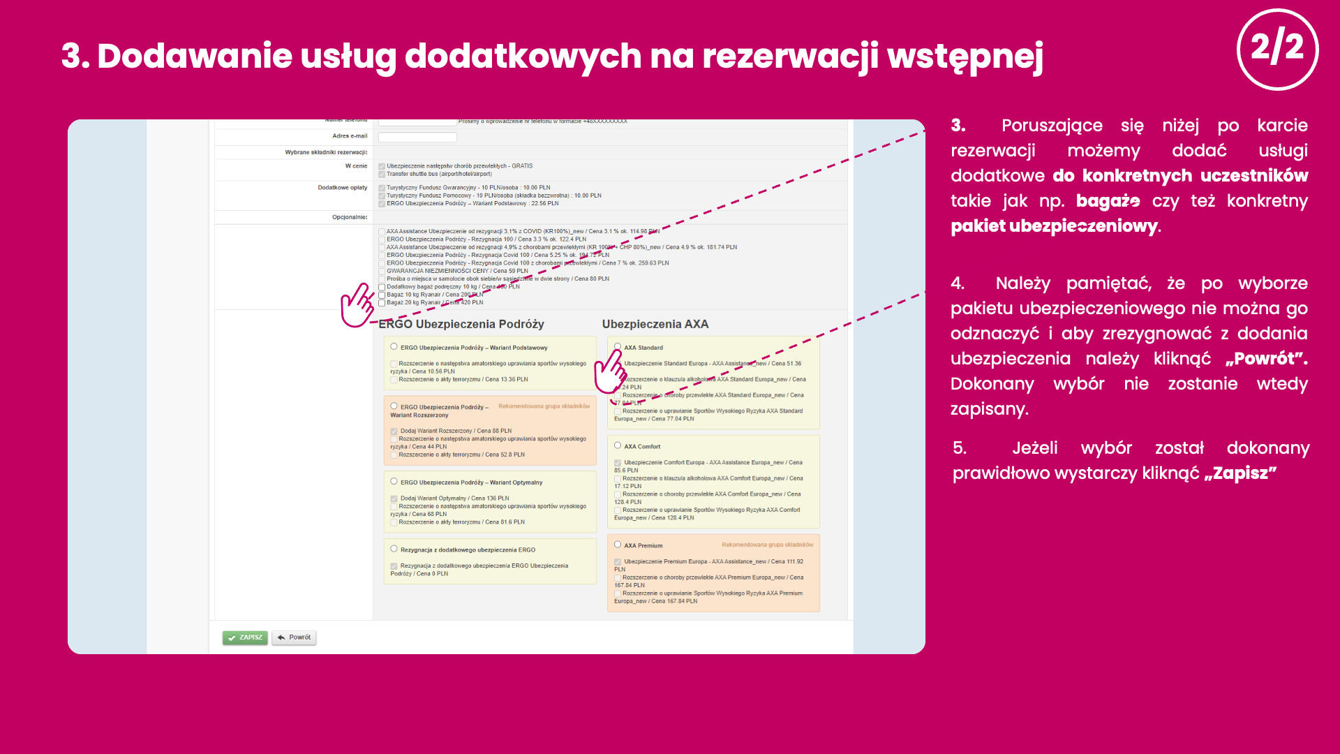 Dodawanie usług dodatkowych na rezerwacji wstępnej