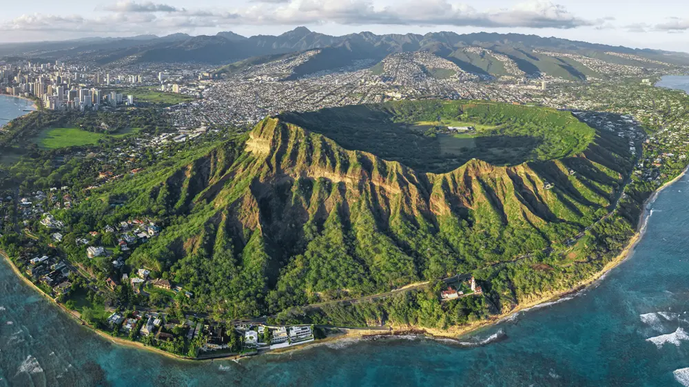 Widok na Diamond Head z lotu ptaka, O'ahu, Hawaje