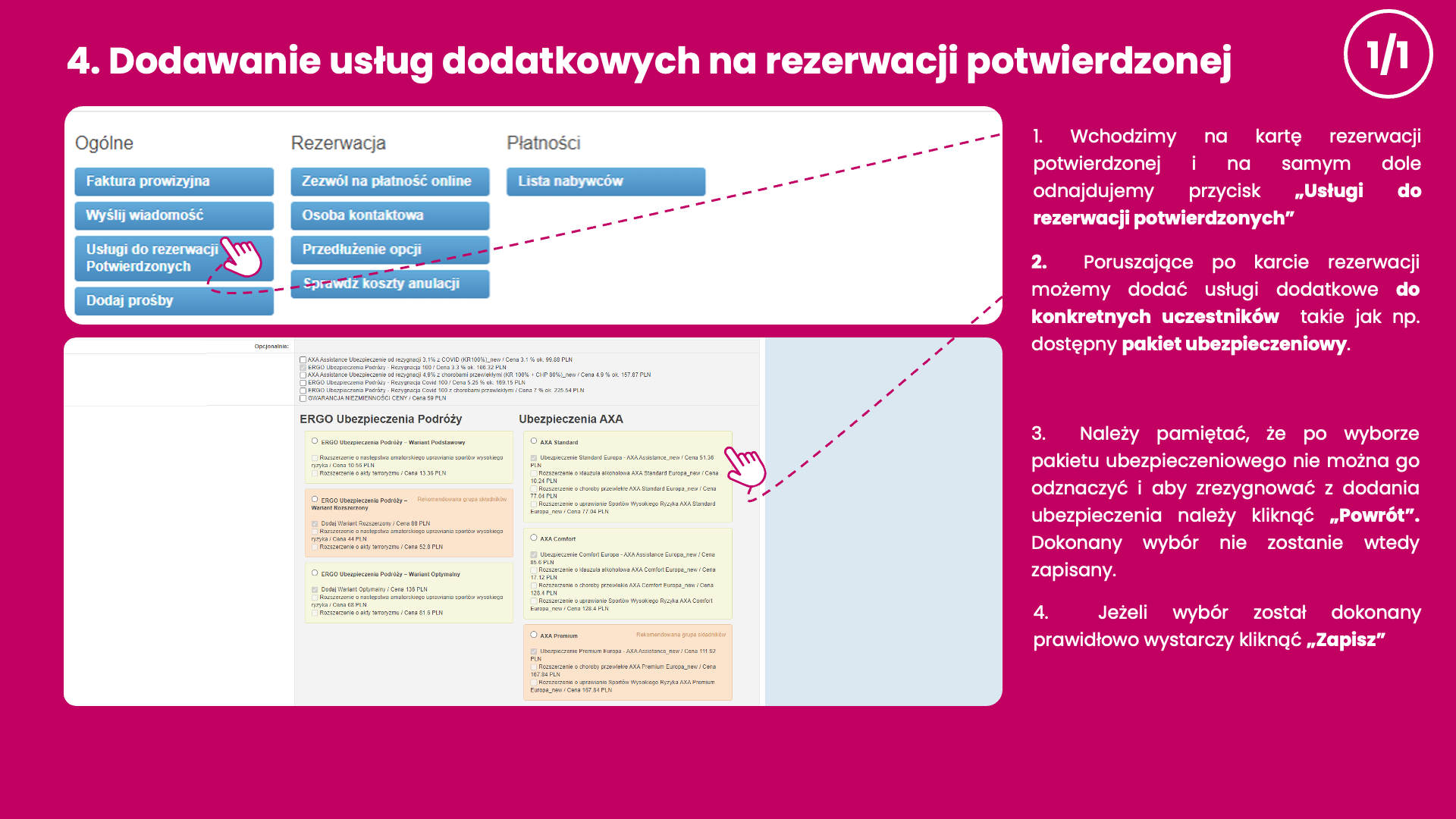 Dodawanie usług dodatkowych na rezerwacji potwierdzonej