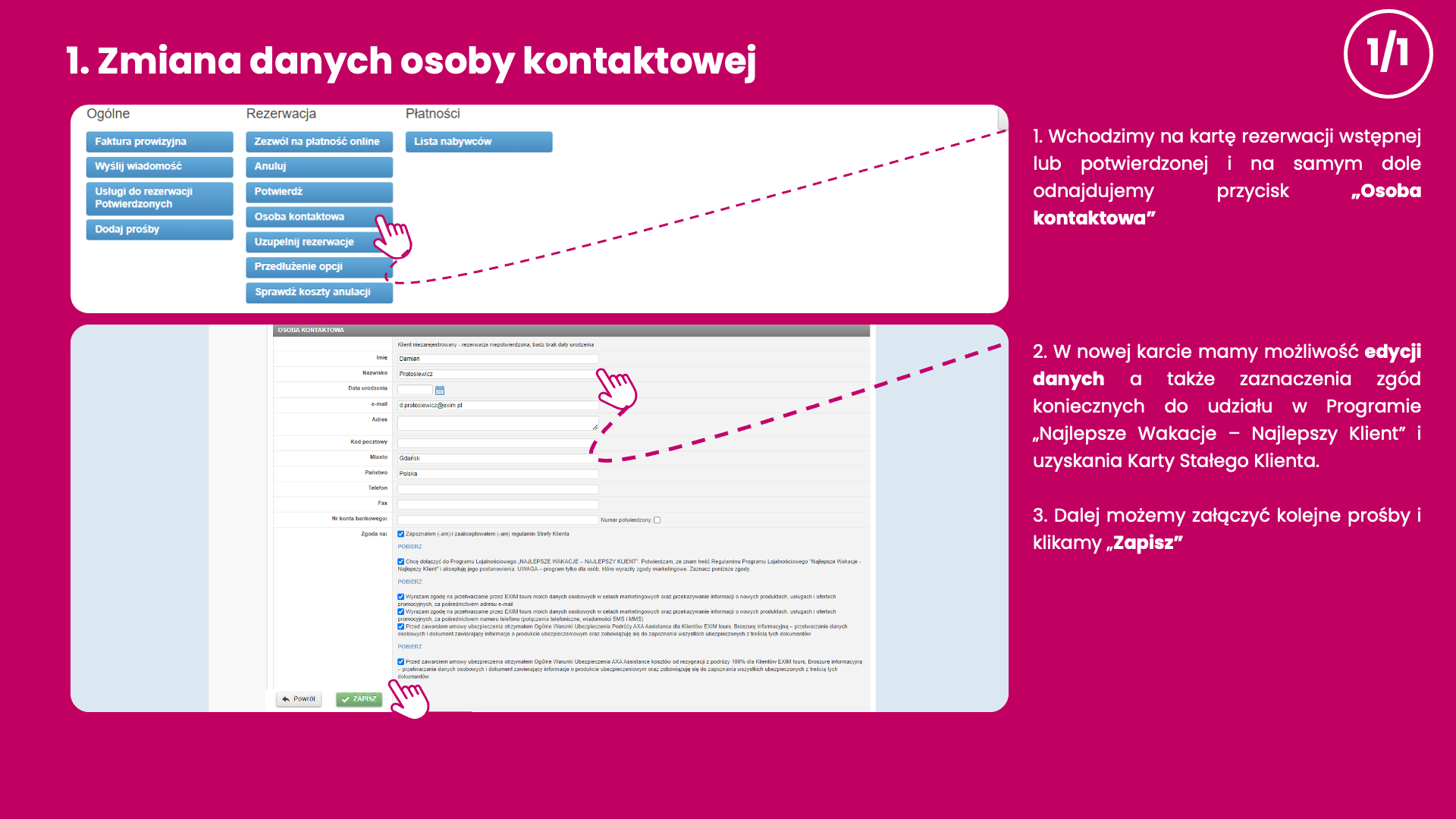 Zmiana danych osoby kontaktowej