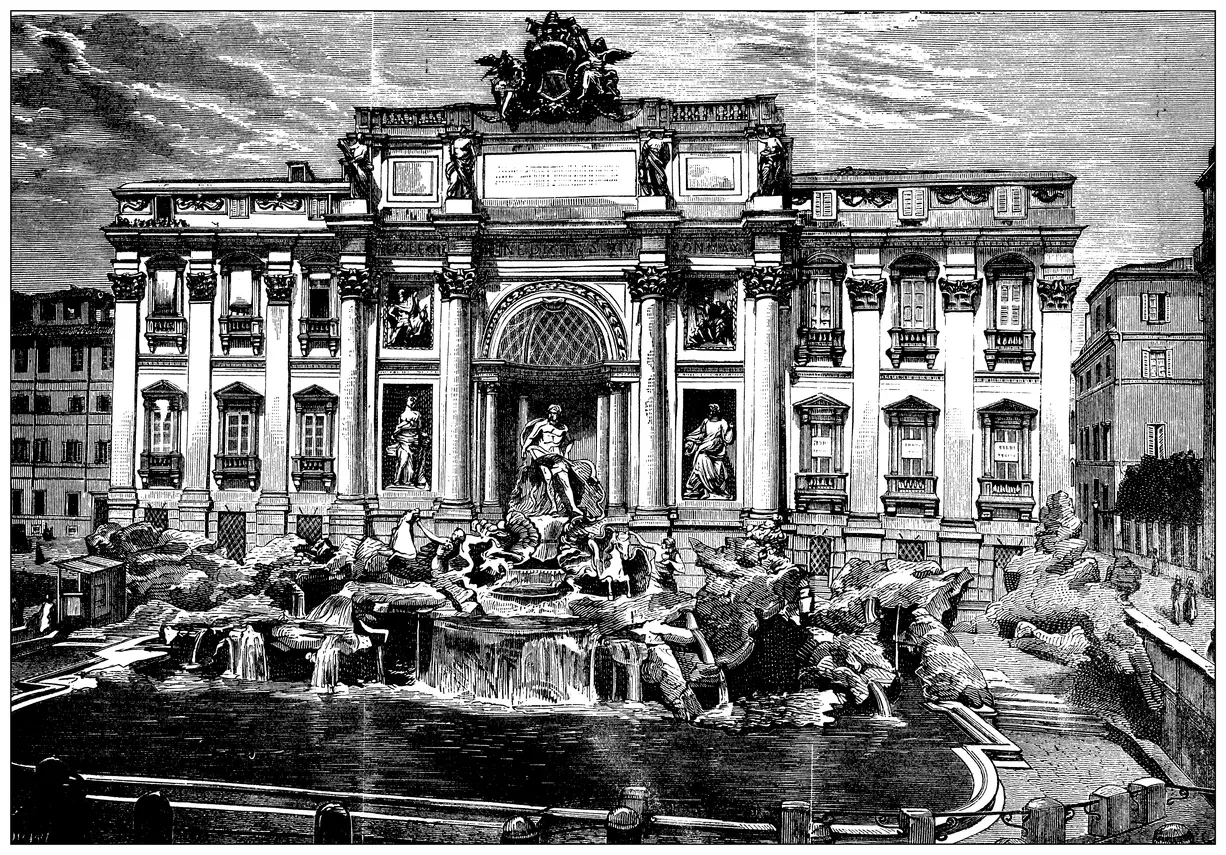 Ilustracja z Fontanną di Trevi Ilustracja przedstawiająca Fontannę di Trevi