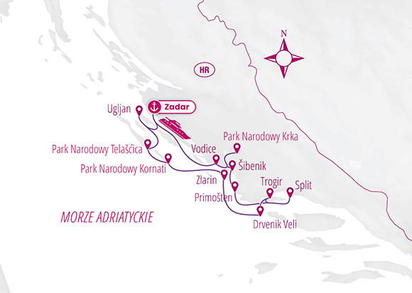 Mapa trasy Z2: Szlakiem Adriatyckich Wysp i Parków