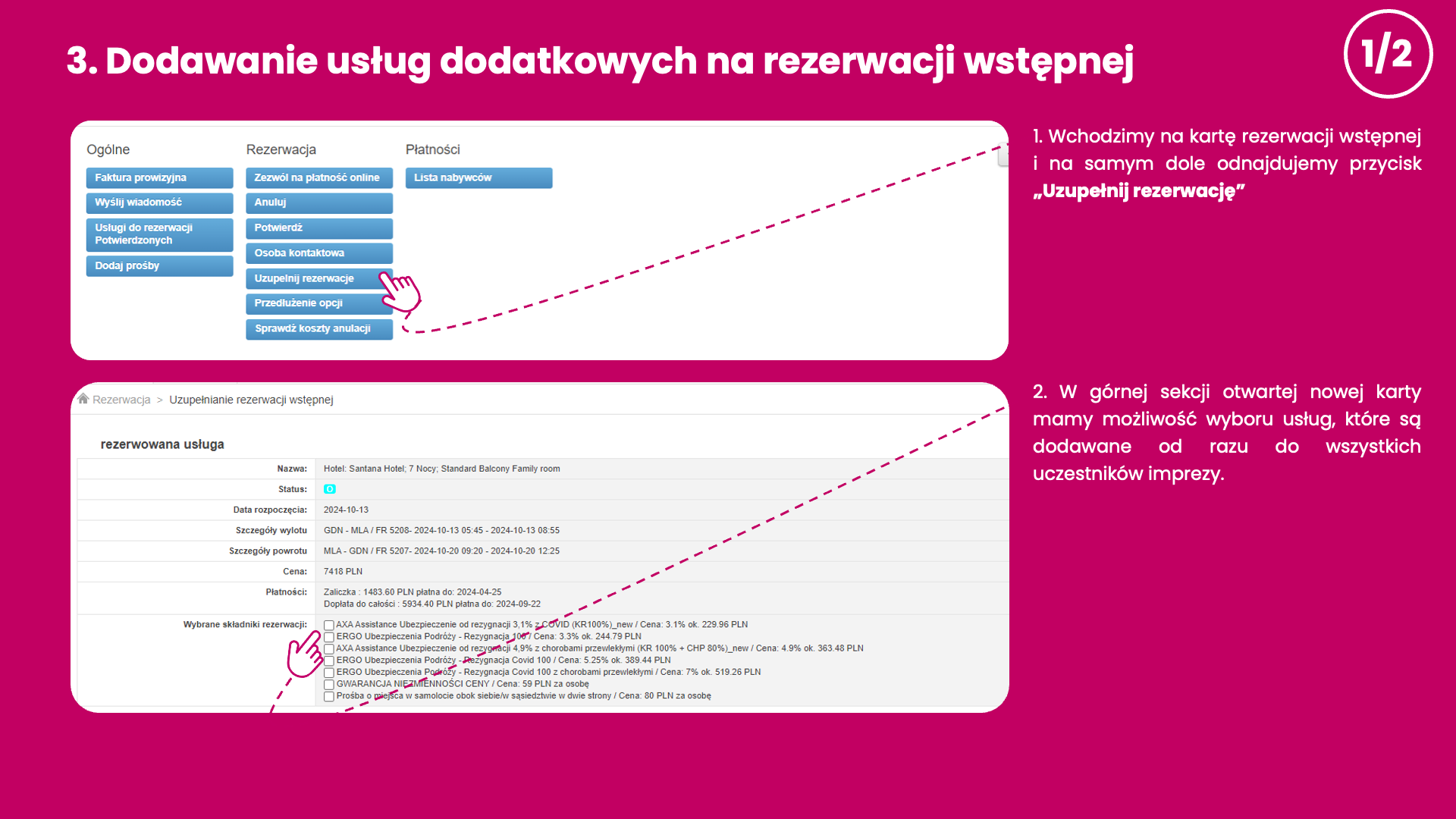 Dodawanie usług dodatkowych na rezerwacji wstępnej