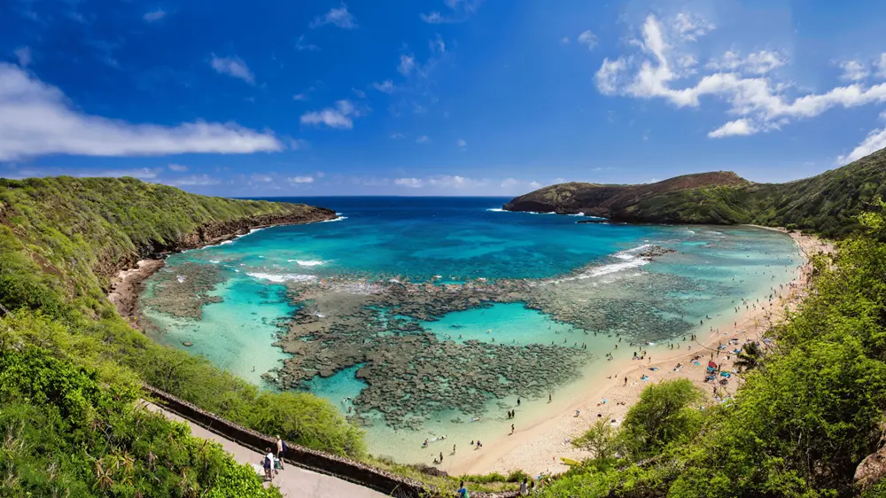 Widok z lotu ptaka na Hanauma Bay, O'ahu, Hawaje