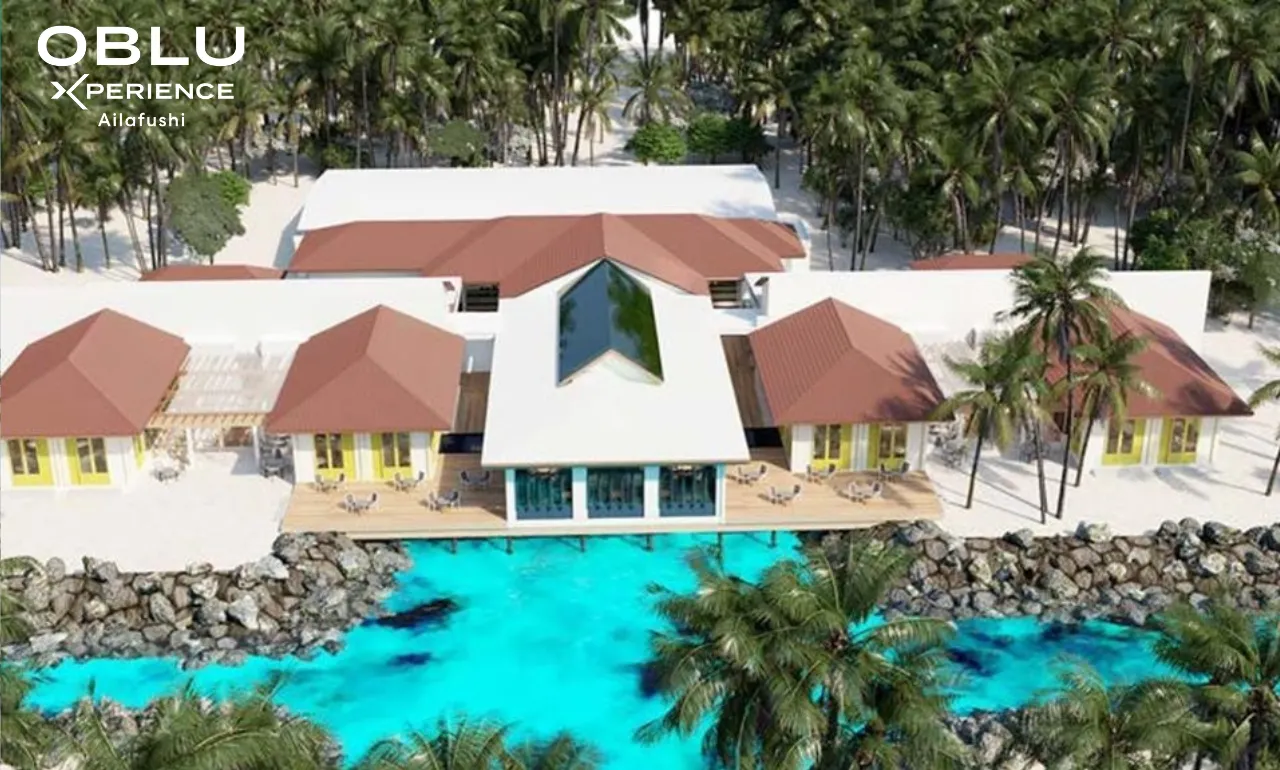 Widok na hotel OBLU Xperience Ailafushi Widok na hotel OBLU Xperience Ailafushi