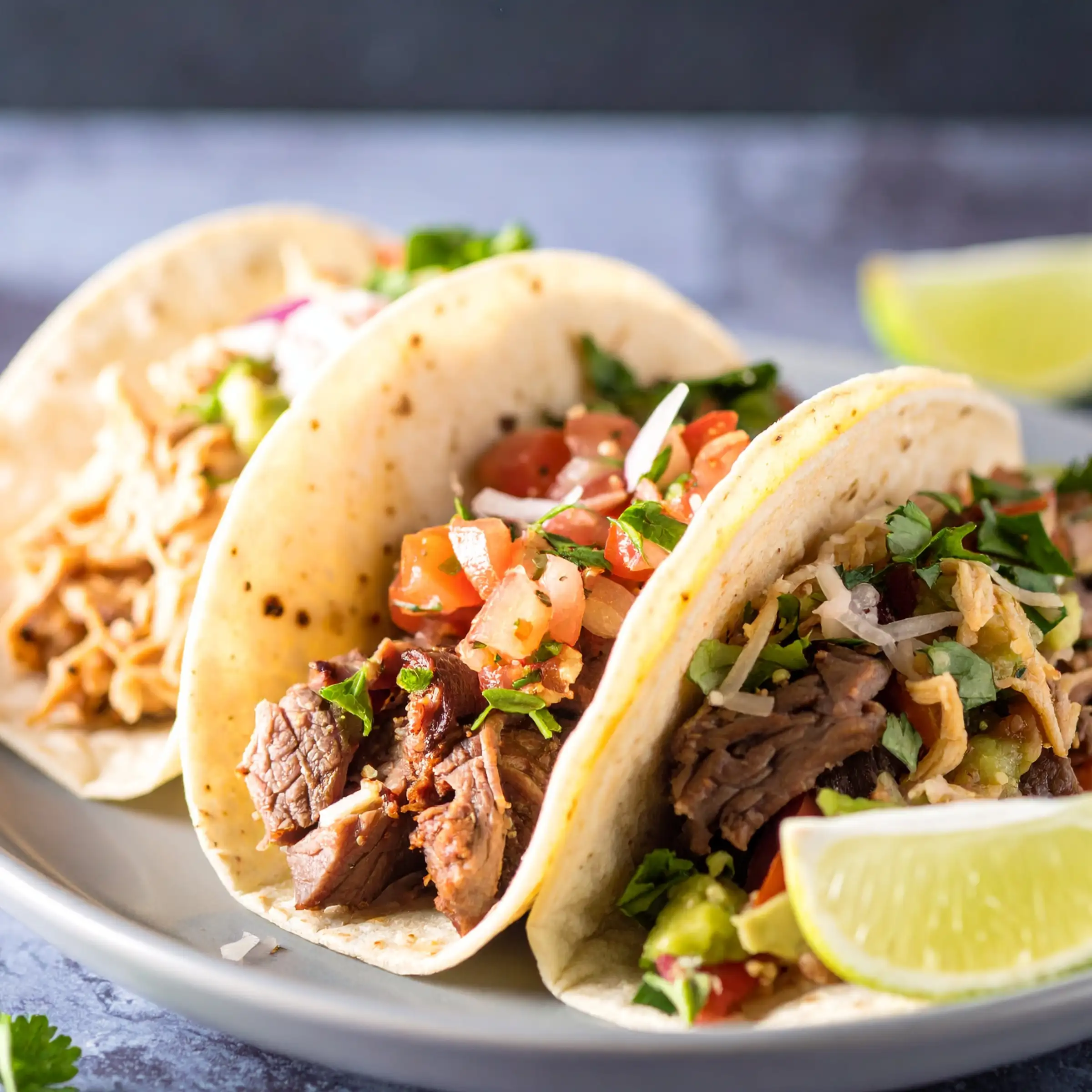 Tacos z różnymi rodzajami mięsa