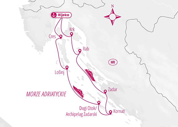 Mapa trasy R1: Perły Północnej Dalmacji